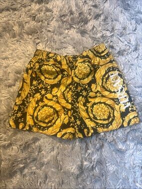Versace Black & Yellow Baroque Kids Swim Trunks
